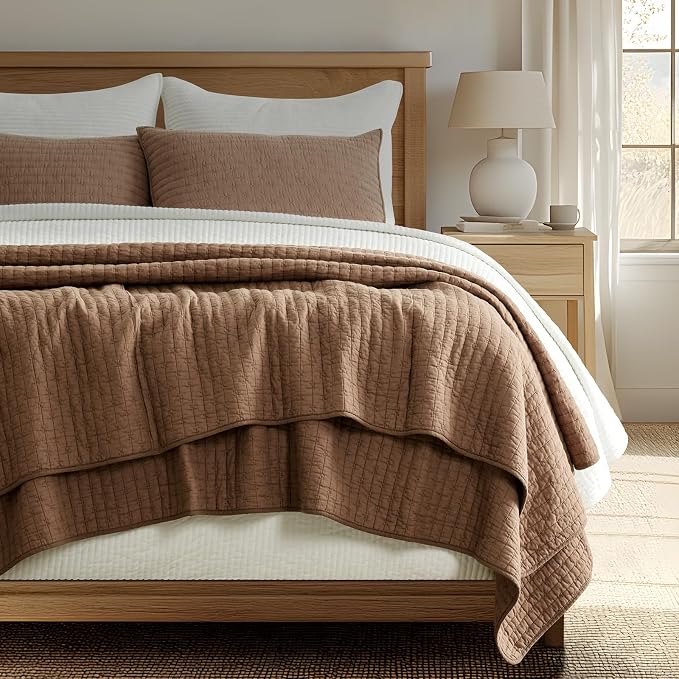 EVERGRACE Cross Stitch Pre-Washed Cotton Quilt Bedding Set King Size, Oversized by EVERGRACEHOME