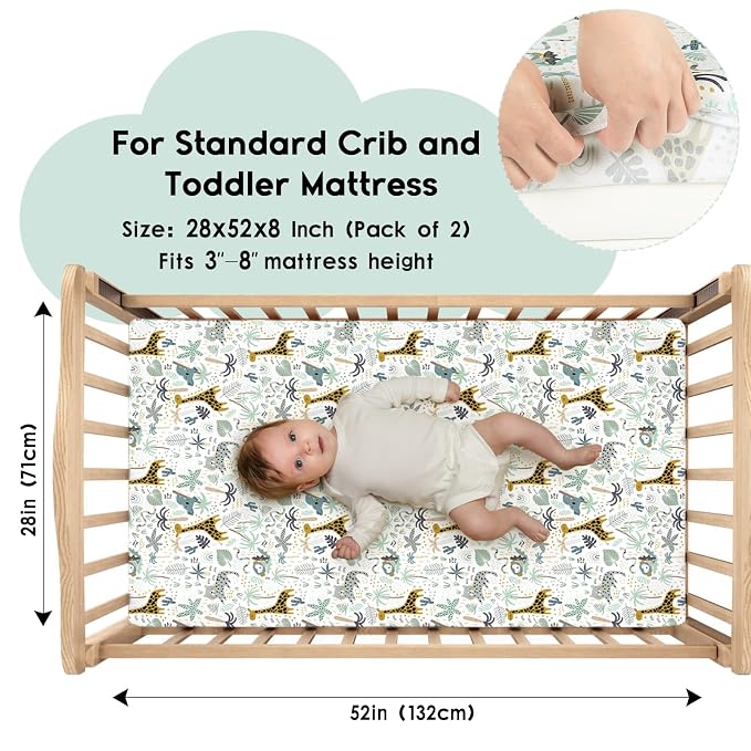 Yoofoss Baby Crib Sheets for Boys Girls, Fitted Crib Sheet 2 Pack for Standard - Image 2