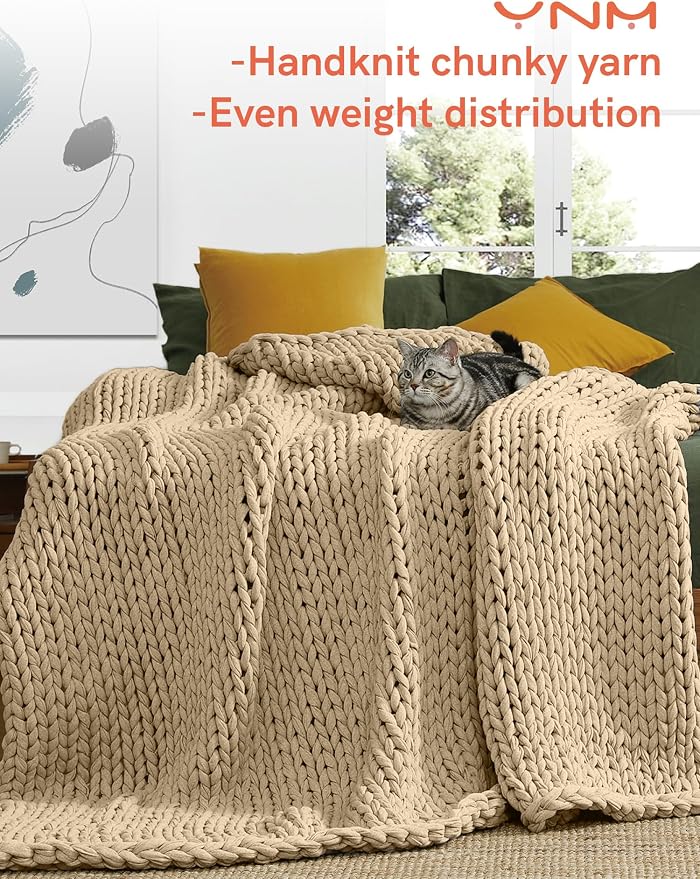 YnM Cotton Weighted Blanket, Handmade Chunky Knitted Design, Soft and Cozy - Image 2