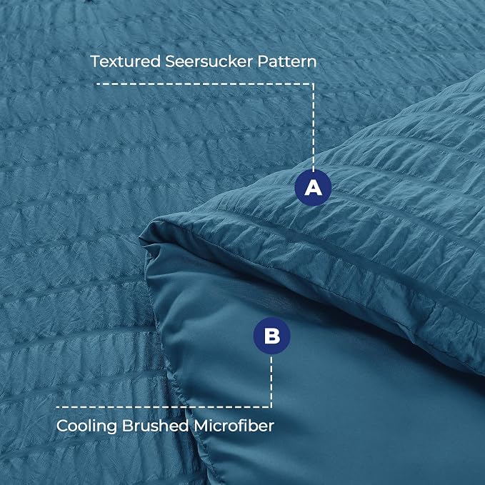 HYMOKEGE Teal Queen Comforter Set Seersucker 7 Pieces, All Season Luxury Bed in - Image 5