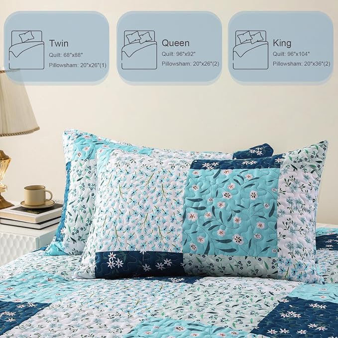 Whale Flotilla Patchwork Quilts Queen Size, Extra Soft Boho Floral Bedspreads - Image 6