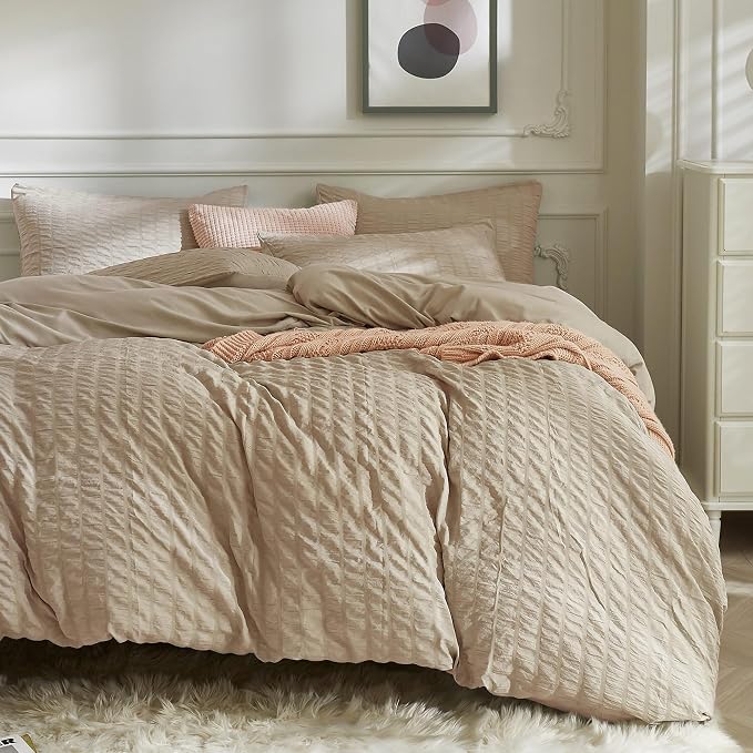 JELLYMONI Khaki Duvet Cover Full Size, Soft Breathable Seersucker Duvet Cover by JELLYMONI