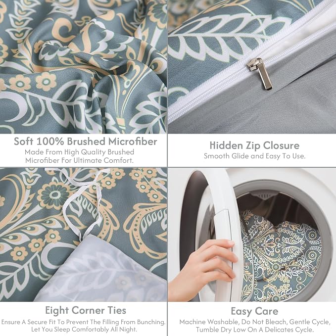 LONAVA King Paisley 3 Pcs Duvet Cover Set, Breathable Soft Microfiber Grey - Image 7