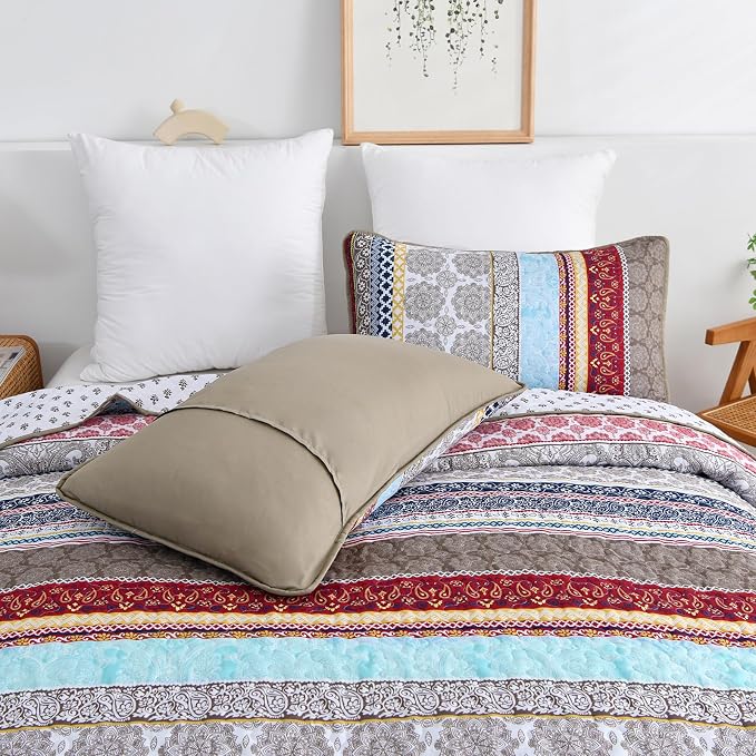 WONGS BEDDING Boho Quilt Set Queen Size, Lightweight Microfiber Bedspread - Image 9