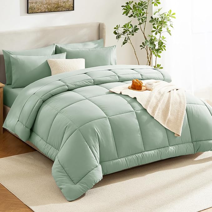 CozyLux King Size Comforter Set Sage Green, 7 Pieces Bed in a Bag, All Season - Image 8