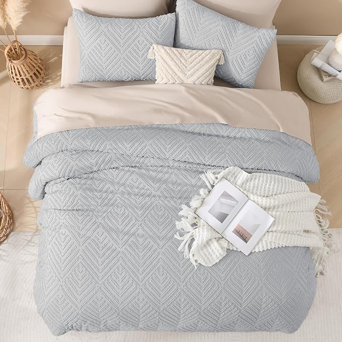 Andency Light Grey Boho Queen Comforter Set, Lightweight Fluffy Bedding - Image 7