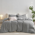 MooMee Striped Duvet Cover Set 100% Washed Cotton Linen Like Textured by MOOMEE