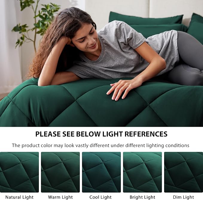 Love's cabin Queen Comforter Set Dark Green, 7 Pieces Queen Bed in a Bag - Image 5