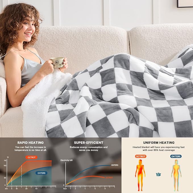 Heated Electric Blanket Twin Size, 62X84 Heating Blanket - Image 2