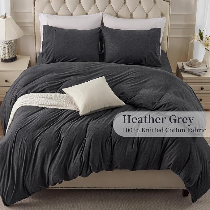 PURE ERA Jersey Knit Duvet Cover Set 100% T-Shirt Cotton Super Soft Comfy 3pc - Image 3