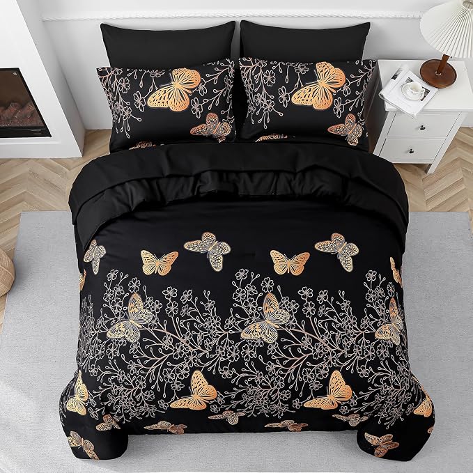 Yogeneg 7 Piece Bed in a Bag Queen Size Comforter Set Black Bedding Set - Image 3