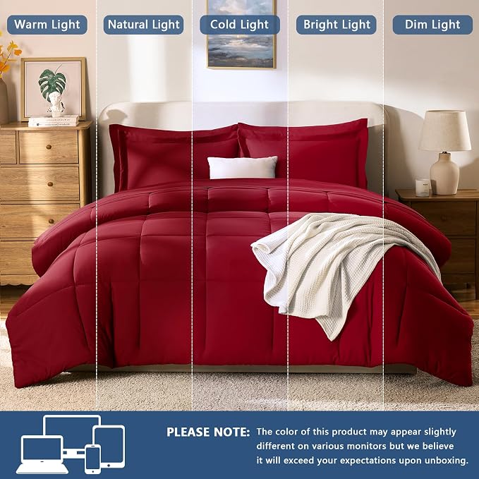 CozyLux Queen Comforter Set Dark Red - Image 7