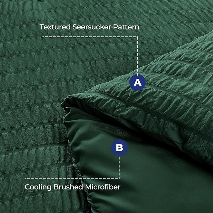 HYMOKEGE Emerald Green Full Size Comforter Sets Seersucker 7 Pieces, All Season - Image 4