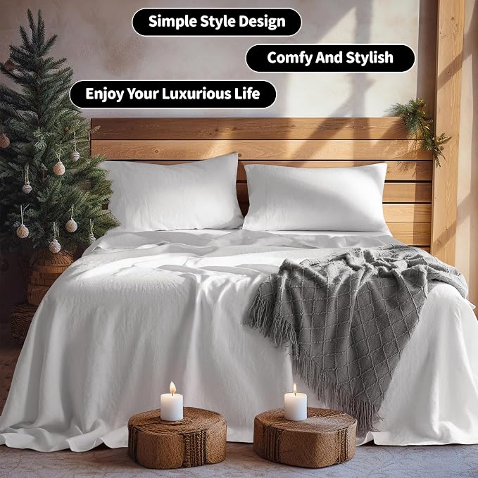 LBRO2M 100% Pure Linen Sheet Set Deep Pocket Up to 16" Bed Sheets Sets - Image 8