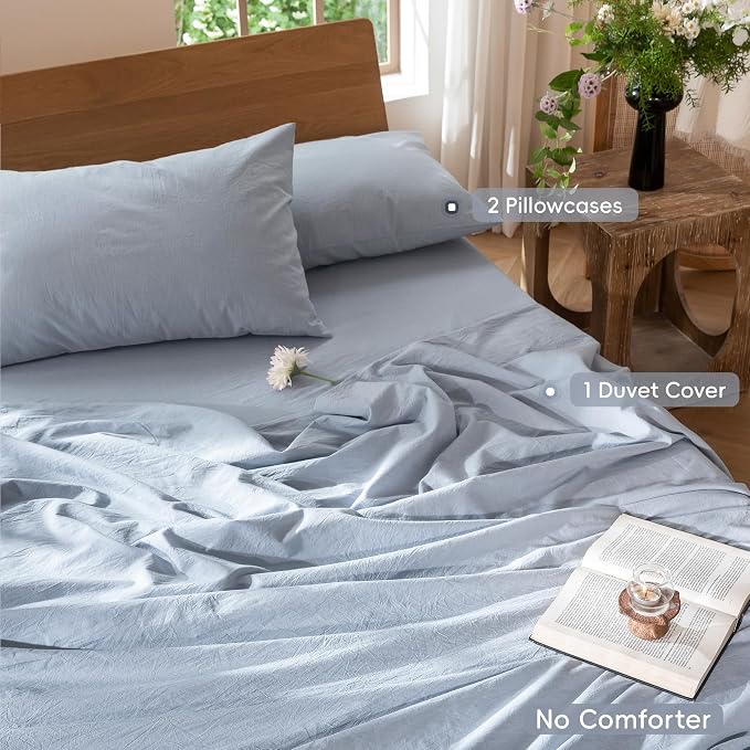 MooMee Bedding Duvet Cover Set 100% Washed Cotton Linen Like Textured - Image 2