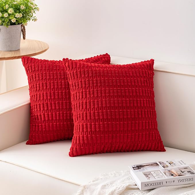 Aegero Pack of 2 Christmas Red Corduroy Decorative Throw Pillow Covers 24x24 by Unknown