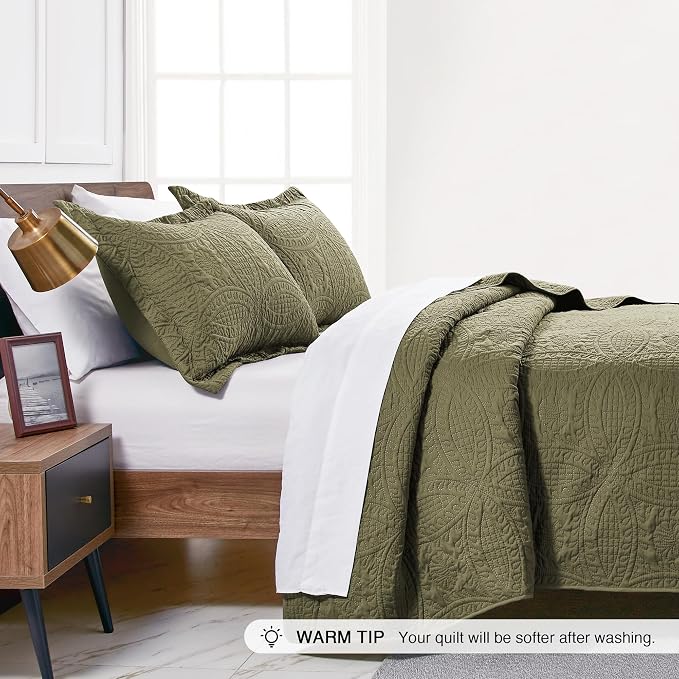 Love's cabin King Size Quilt Bedding Set Green Bedspreads - Image 4