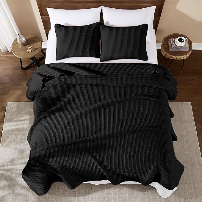 WRENSONGE King Size Quilt-3 Pieces Lightweight Black Bedspreads King Quilt - Image 3
