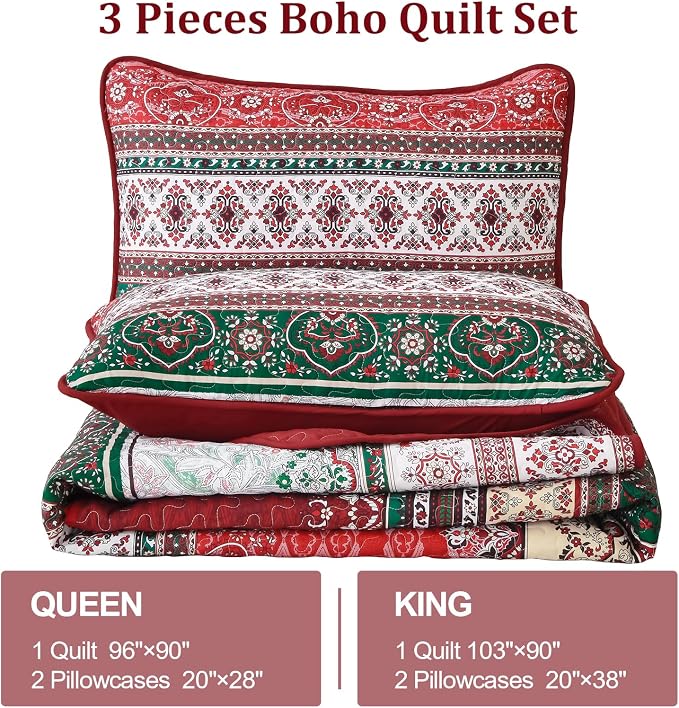 WONGS BEDDING Boho King Quilt Set, Lightweight Bed Decor Bedspread - Image 7