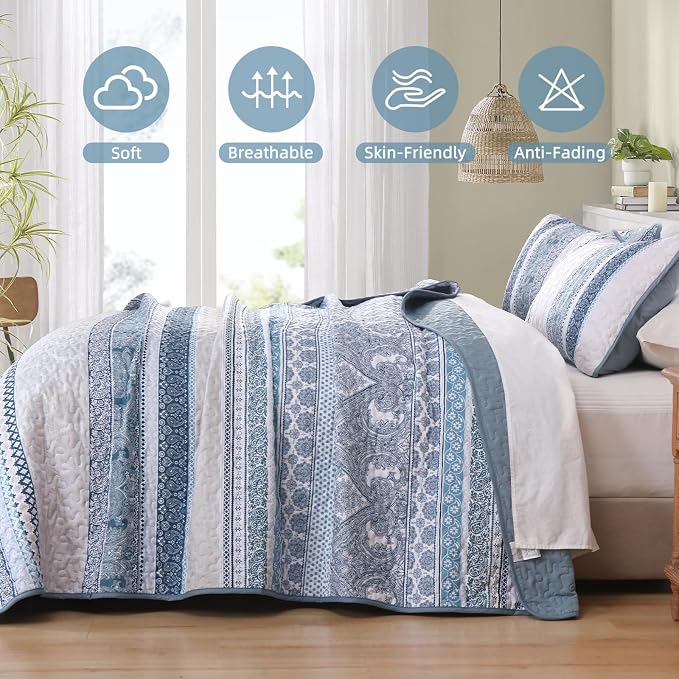 WONGS BEDDING Boho Quilt Set Twin Size, Lightweight Bedspread Coverlet Bedding - Image 5