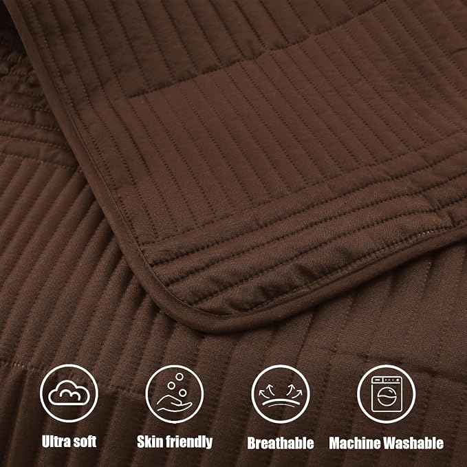 Whale Flotilla Ultra Soft Queen Quilt Bedding Set, Lightweight Microfiber Brown - Image 9