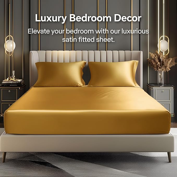 BEDELITE Satin Fitted Sheet and Pillowcase Set, Luxury Soft Similar to Silk - Image 2