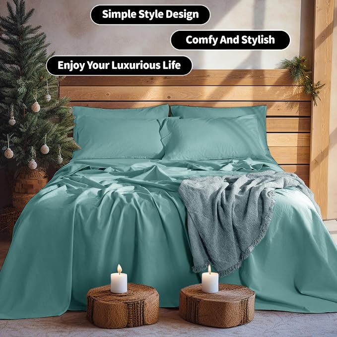 LBRO2M 100% Pure Linen Sheet Set Deep Pocket Up to 16" Bed Sheets Sets - Image 8