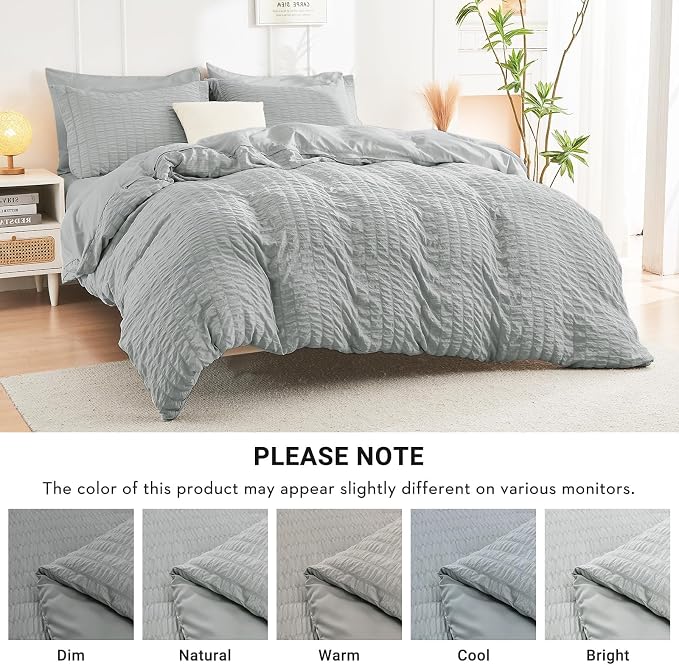 HYMOKEGE Light Grey Oversized Queen Comforter Set Seersucker 7 Pieces, All - Image 6
