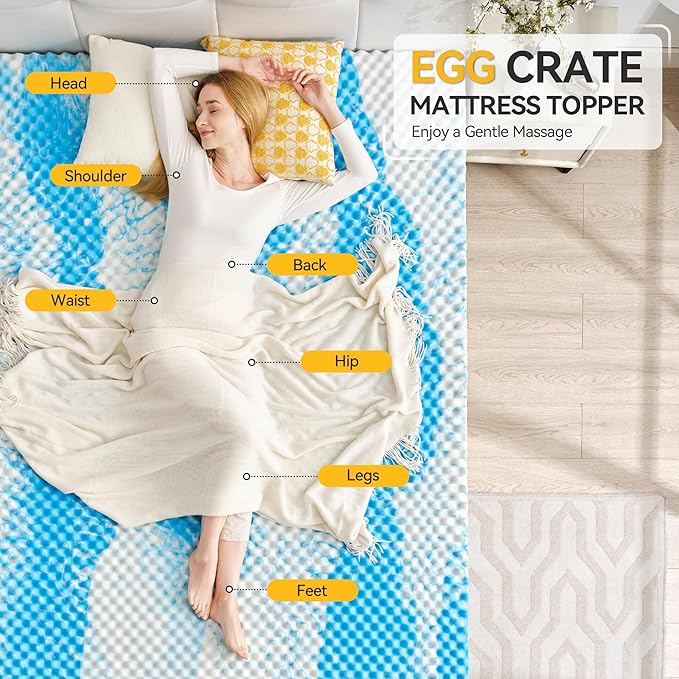 SINWEEK 2 Inch Egg Crate Memory Foam Mattress Topper Full Size, Soft Mattress - Image 2