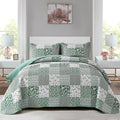 Mybedsoul Sage Green Boho King Quilt Set, 3-Piece Reversible Soft Plaid Floral by Mybedsoul