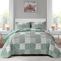 Mybedsoul Green Boho Queen Quilt Set, 3-Piece Reversible Soft Plaid Floral by Mybedsoul