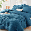 HYMOKEGE Teal Queen Comforter Set Seersucker 7 Pieces, All Season Luxury Bed in by HYMOKEGE