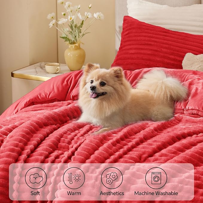 BEDELITE Fleece Twin Comforter Set -Super Soft & Warm Fluffy Red Bedding - Image 3