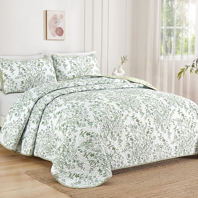 WONGS BEDDING California King Quilt Sets, Sage Green Quilt Bedding Set - Image 2