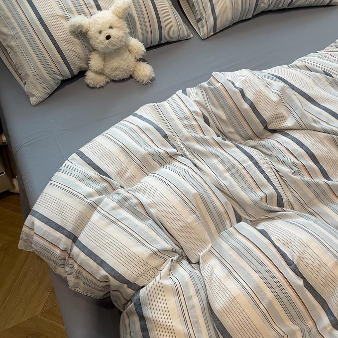 mixinni Vintage Blue and White Striped Duvet Cover Set Twin XL - Image 3