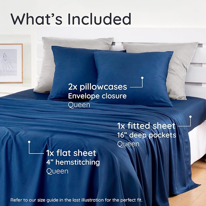 Bambaw 100% Viscose Derived from Bamboo Sheets Deep Pockets Queen Size Set – - Image 2