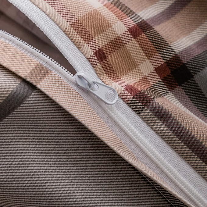 SUSYBAO Plaid Duvet Cover Queen 100% Cotton Khaki Gingham Duvet Cover Set 3 - Image 5