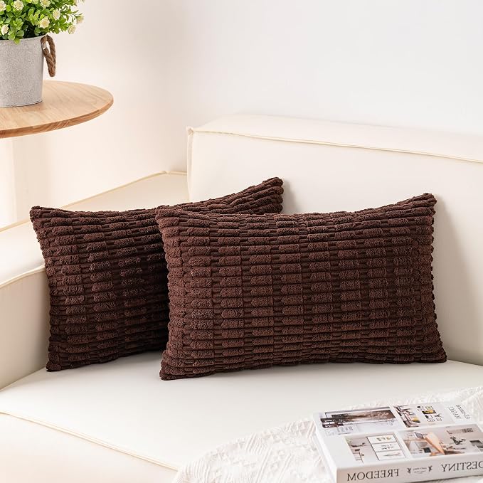 Aegero Pack of 2 Corduroy Decorative Throw Pillow Covers 12x24 Inch Soft by Unknown