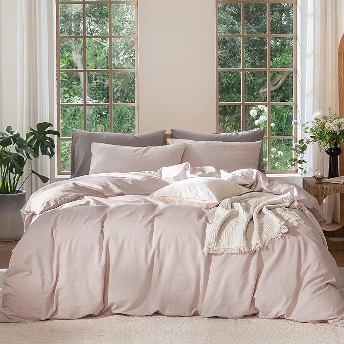 MooMee Bedding Duvet Cover Set 100% Washed Cotton Linen Like Textured by MOOMEE