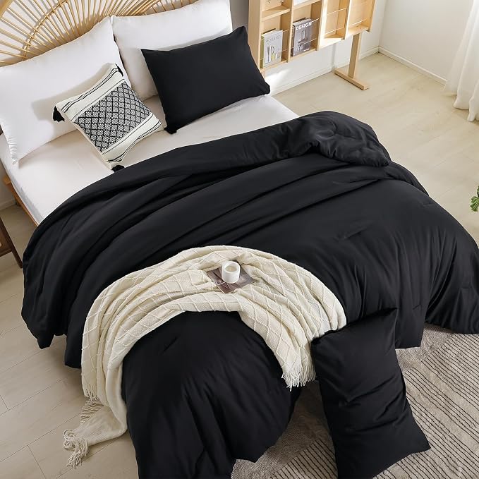 weigelia Queen Comforter Set Black Comforter Boho Solid Color Bedding Comforter - Image 5