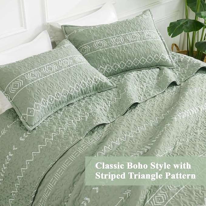 Andency Sage Green Twin Quilt Set, 2 Pieces Boho Lightweight Soft Striped - Image 4