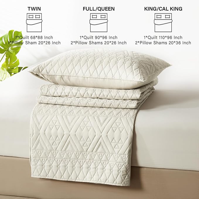 akkialla Full/Queen Quilt Set, Boho Style in a Solid Color, Cream Lightweight - Image 7