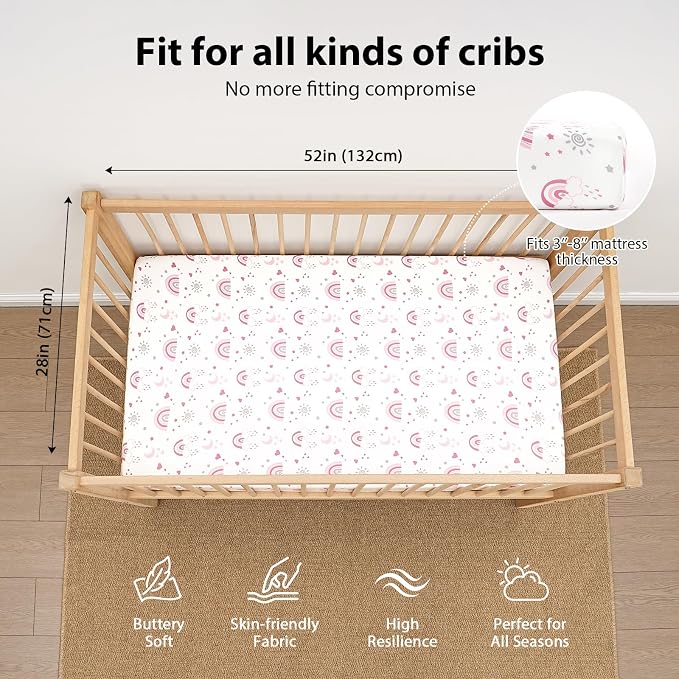 Baby Crib Sheets Girl, 3 Pack Toddler Bed Sheets Fitted - Image 3