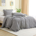 Silnuo Black/White Checkered Ruffle 3-Piece Duvet Cover Set King Size, Washed by Silnuo
