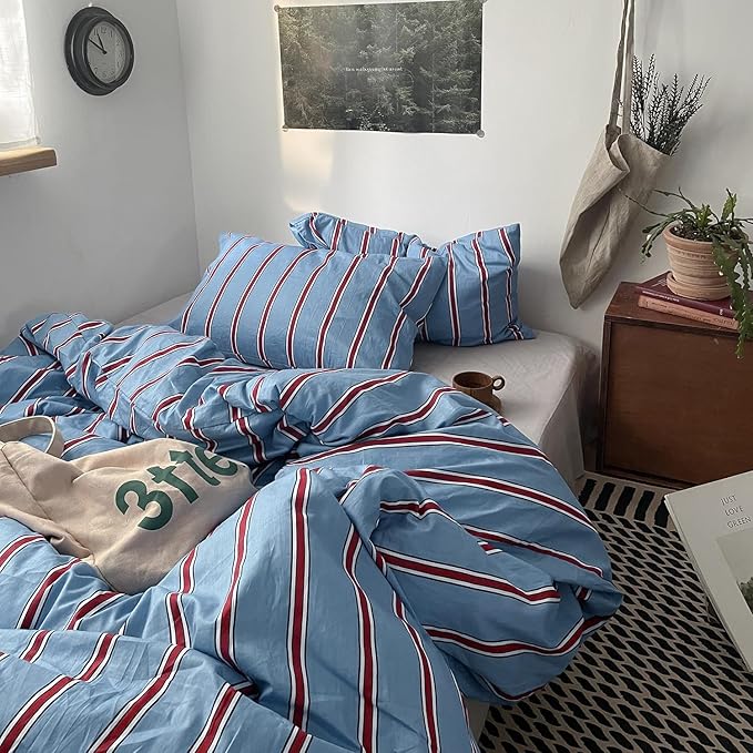 mixinni Vintage Striped Blue Duvet Cover Twin - Image 6