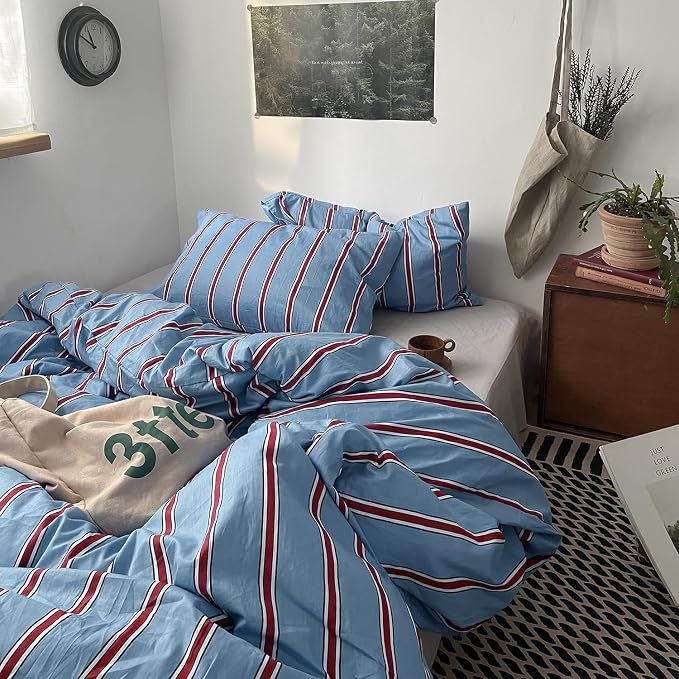 mixinni Vintage Striped Blue Duvet Cover Twin XL - Image 6