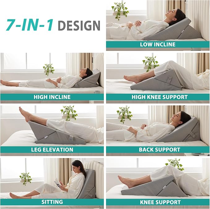 Bedluxe Wedge Pillow for Sleeping, Adjustable 9&12 Inch Foldable Bed Wedge - Image 2