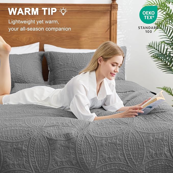 Love's cabin Oversized King Size Quilt Bedding Set Grey Bedspreads - Image 5