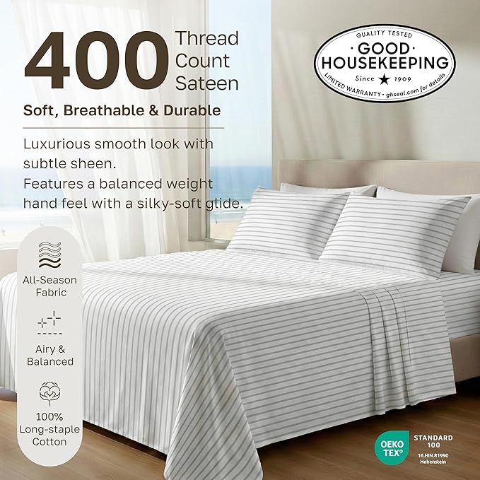 California Design Den Soft 100% Cotton Twin Size Bed Sheets Set, 400 Thread - Image 3