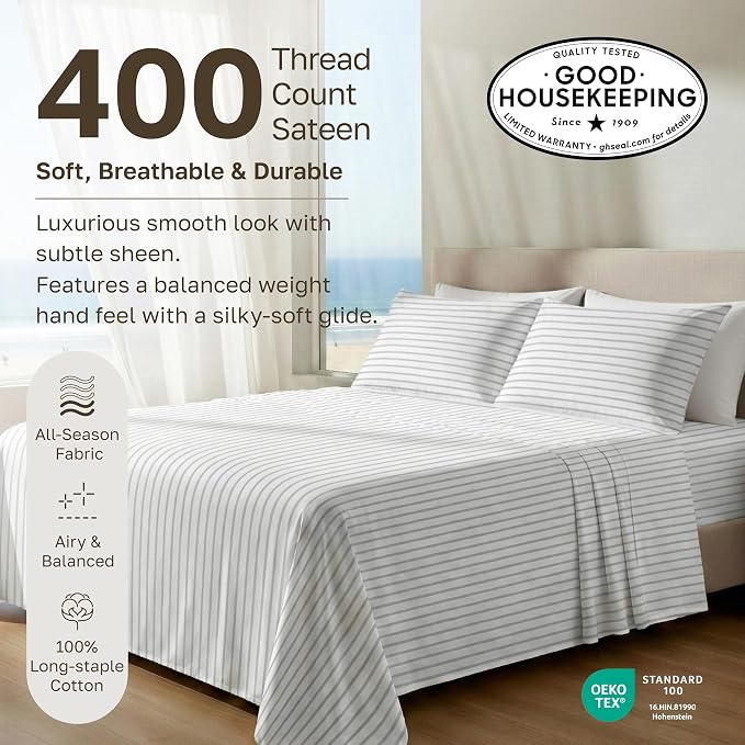 California Design Den Soft 100% Cotton Twin XL Bed Sheets Set, 400 Thread Count - Image 3